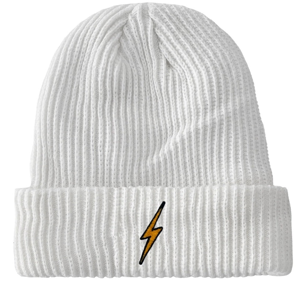 Aviator Nation Knit Beanie ribbed Bolt embroidered patch white