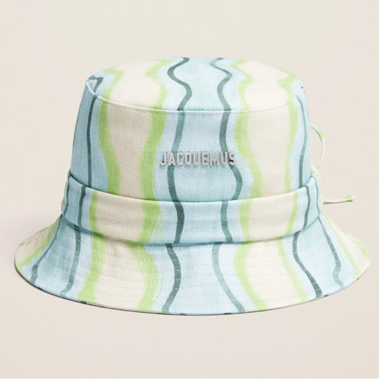 Jacquemus Bucket Hat Le Bob Gadjo Unisex in Blue / Grey Stripe Le Raphia