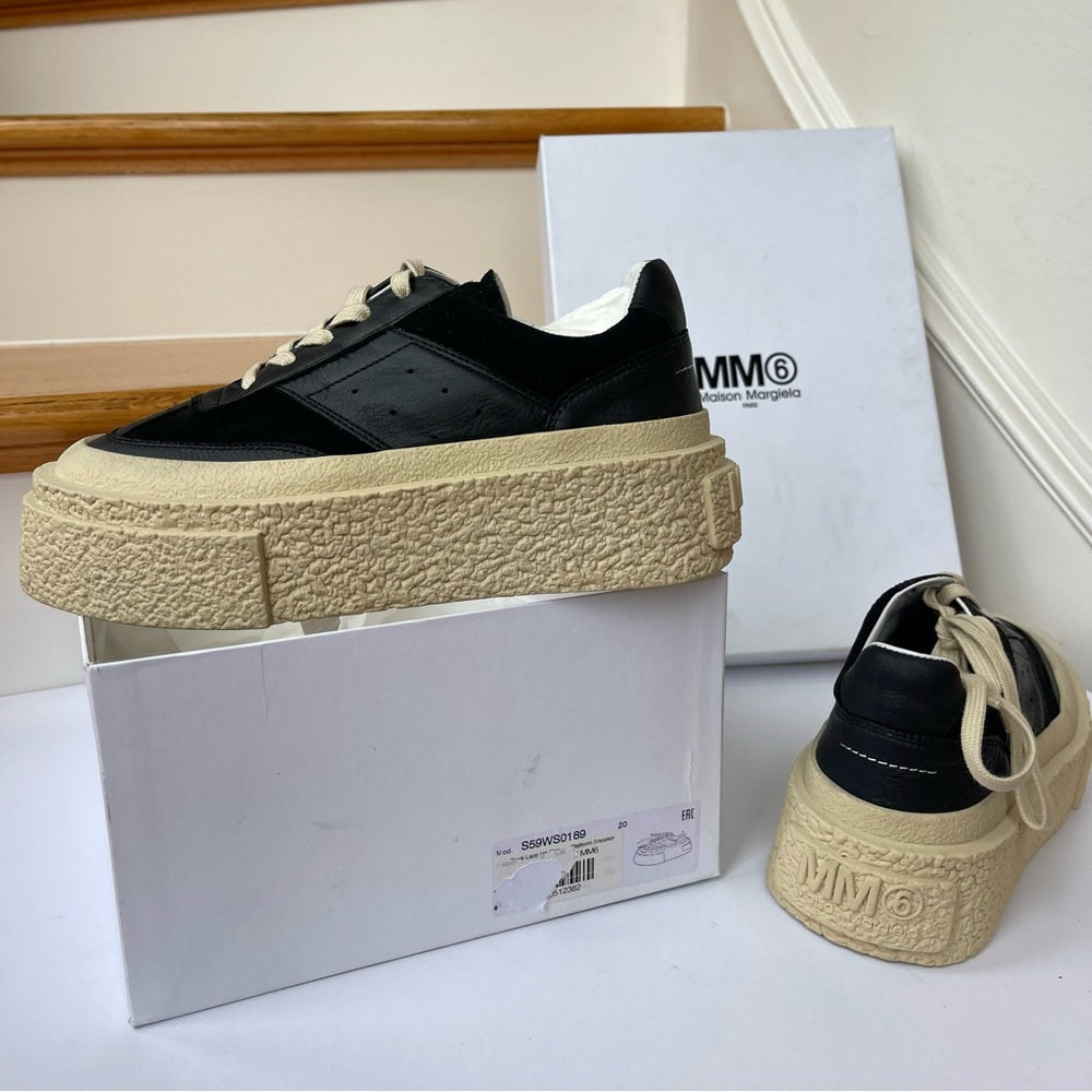 MM6 Maison Martin Margiela Platform Lace-up Leather Sneakers Black