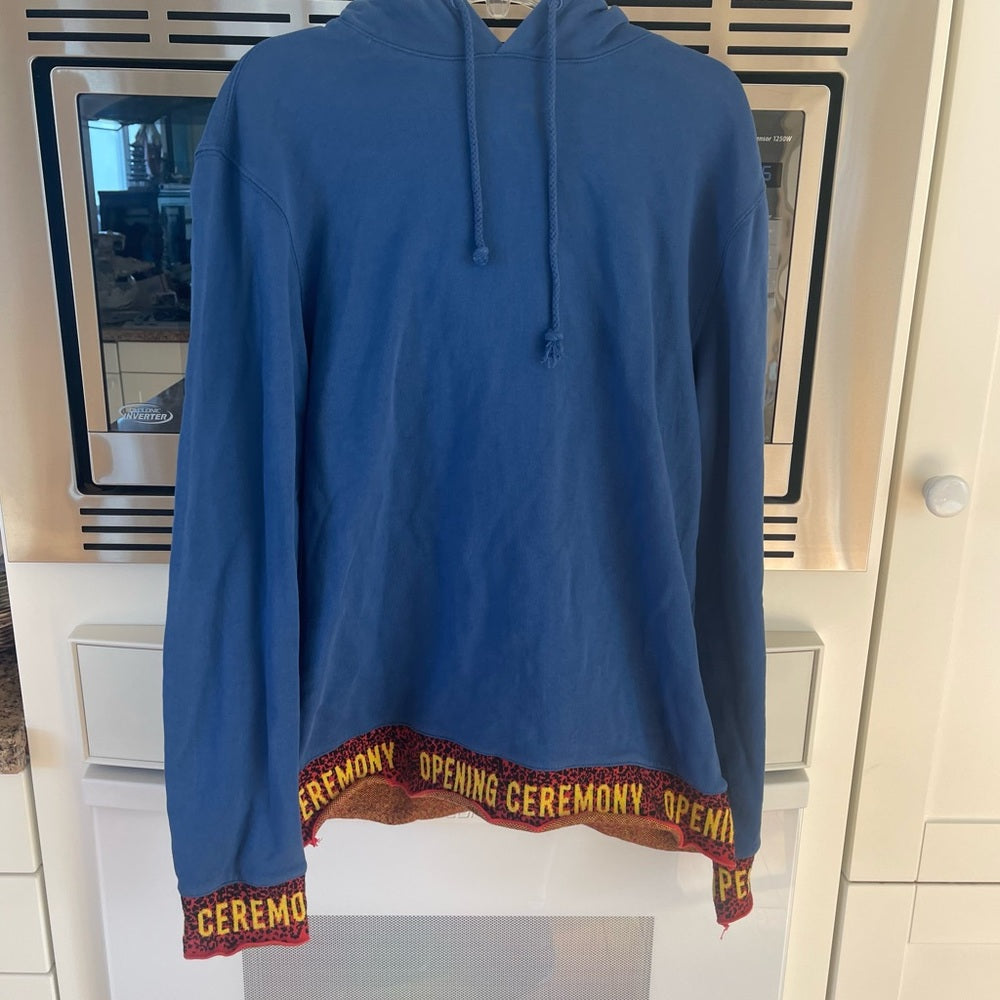 Opening Ceremony Elastic Logo Hoodie in blue , pullover sweatshirt