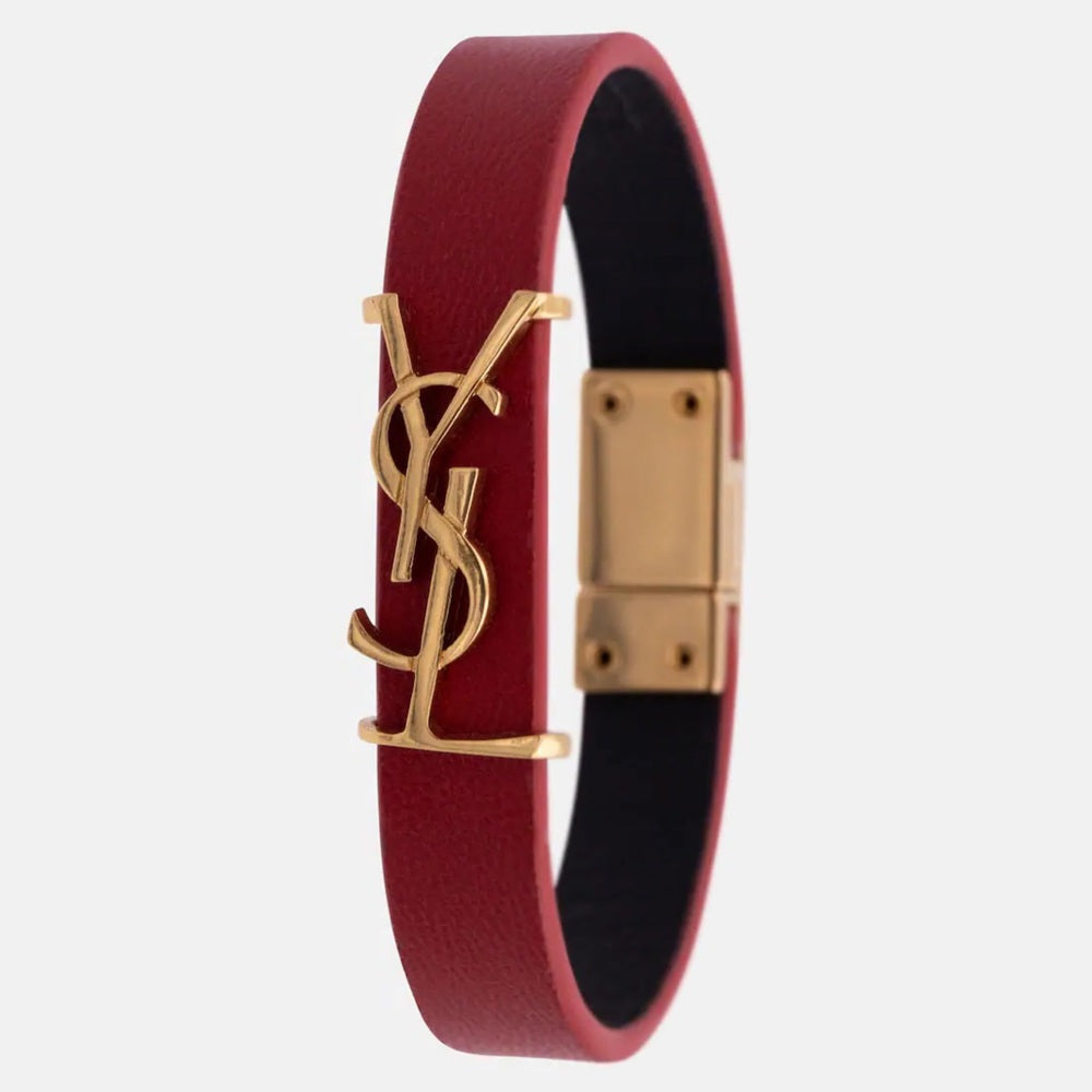 Yves Saint Laurent Opyum Logo Bracelet Saint Laurent Leather / Gold — Rouge Eros Red