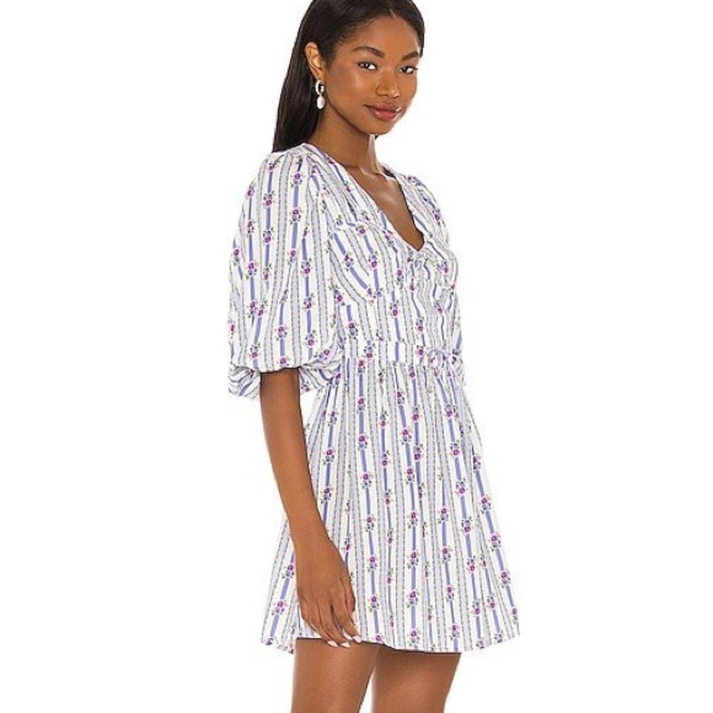 For love and lemons Connie mini dress in purple / blue stripe floral