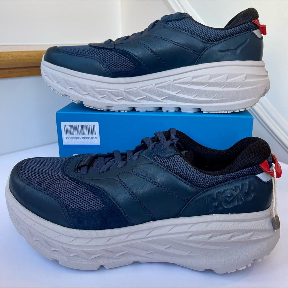 Hoka Bondi L Leather U Unisex , Hoka One One Navy Blue Cushioned Shoes