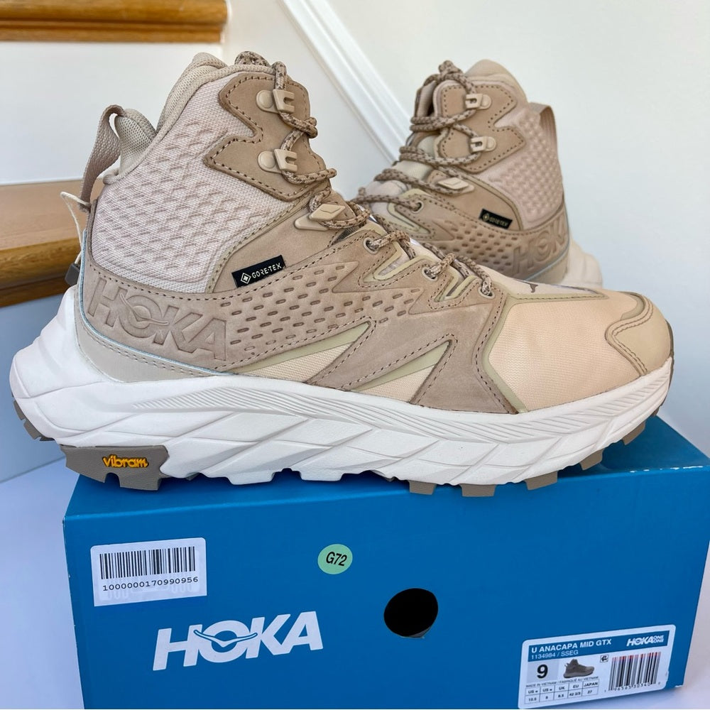 Hoka Anacapa Mid GTX Hiking Shoes Shifting Sand / Eggnog Gore Tex Boots