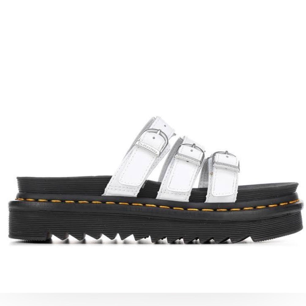 Dr. Martens Blaire Leather Slide Sandals White Womens Platform Buckles Shoes