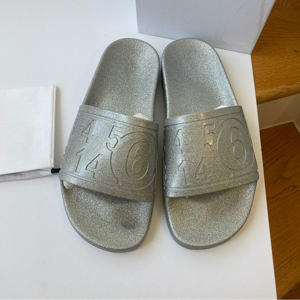 Maison Margiela MM6 Hotel Pool Slides in silver glitter women’s IT35 / US 5