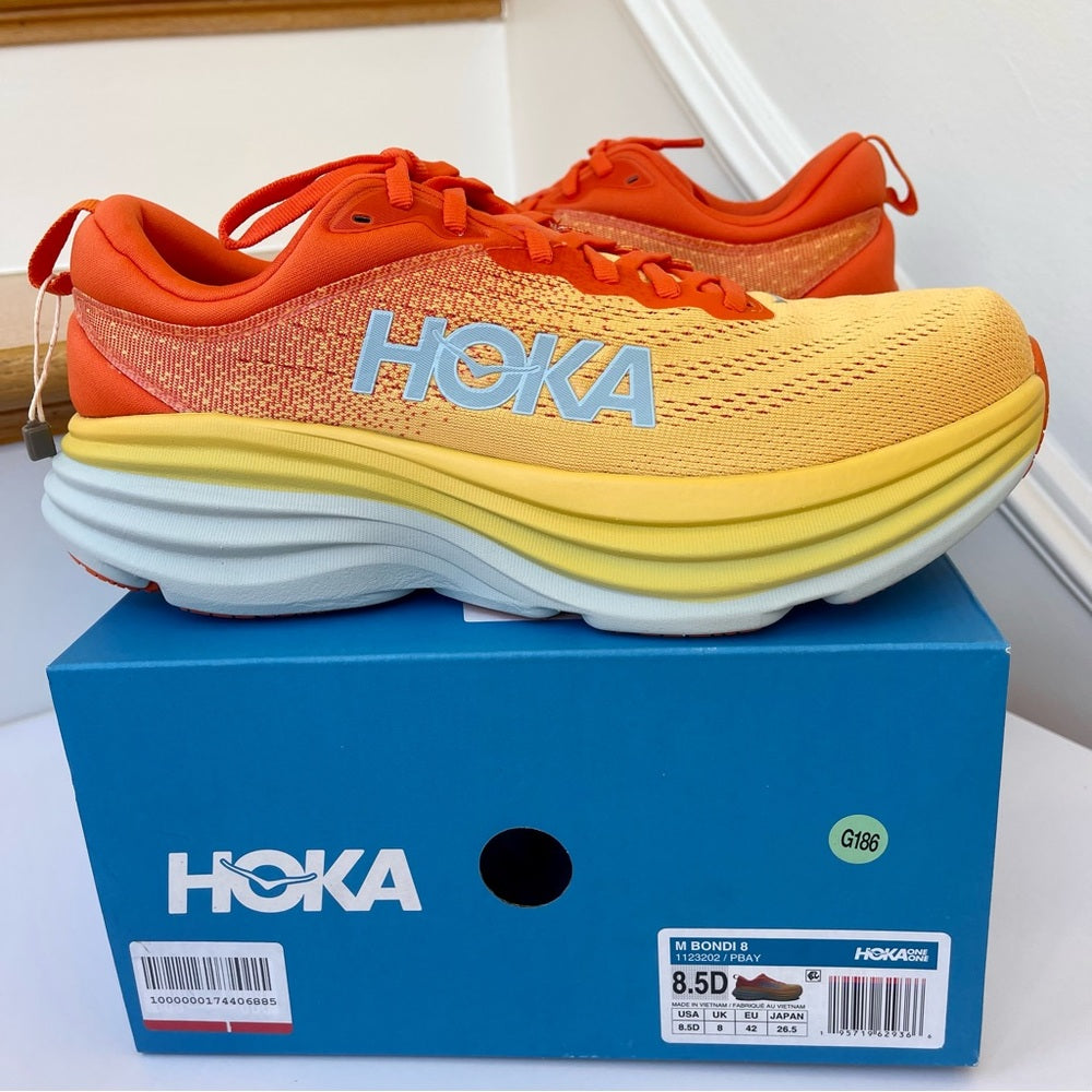 Hoka Bondi 8 Running Shoes in Puffin’s Bill / Amber Yellow Men’s