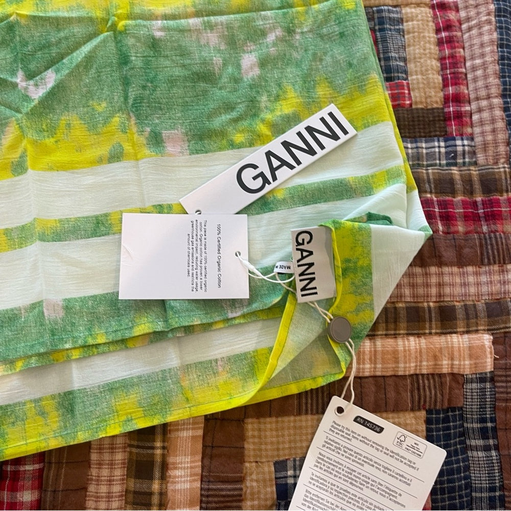 Ganni Tie-dye Voile Scarf organic cotton green and yellow