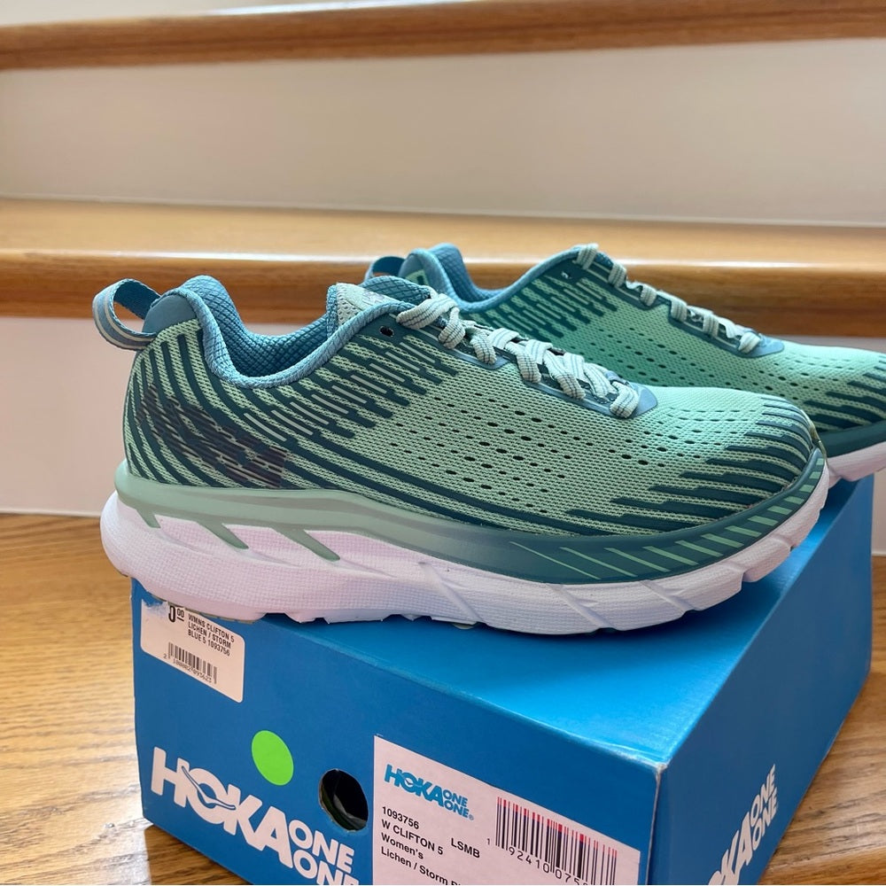 Hoka Clifton 5 Women’s in Lichen / Storm Blue , Brand New Hoka One One