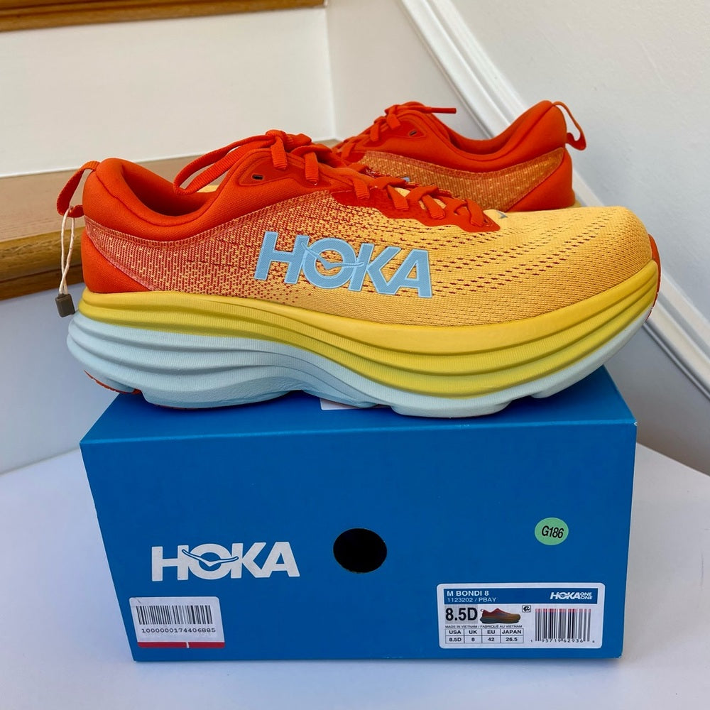 Hoka Bondi 8 Running Shoes in Puffin’s Bill / Amber Yellow Men’s