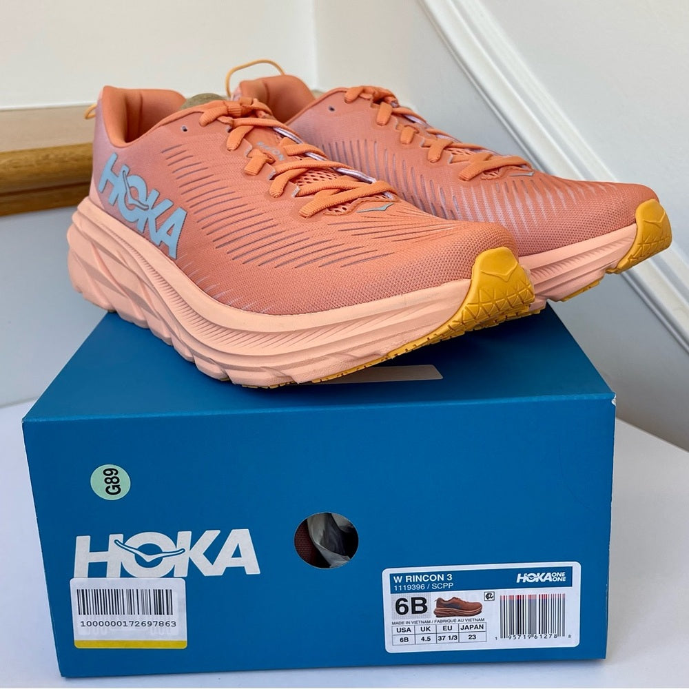 Hoka Rincon 3 women’s running shoes , brand new in box , coral salmon orange