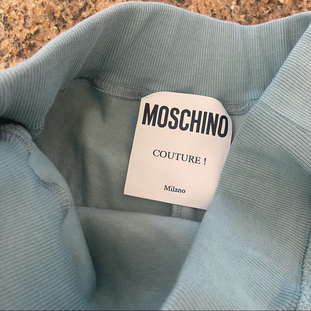 Moschino printed French terry cotton shorts in slate blue