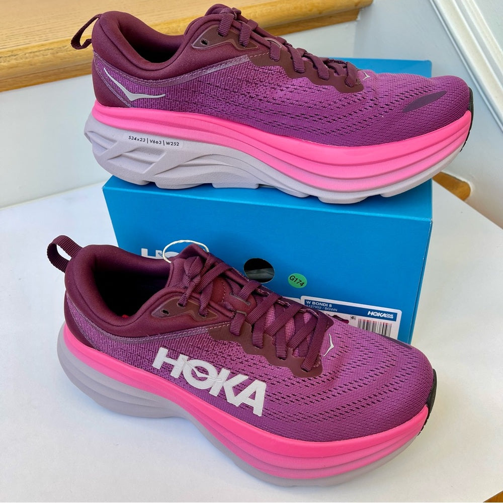 Hoka Bondi 8 Running Shoes in Beautyberry / Grapewine Pink Purple women’s