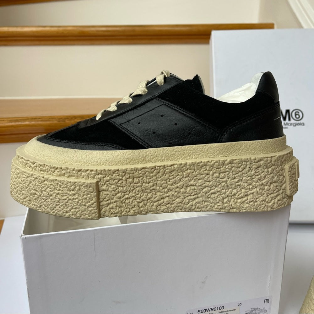 MM6 Maison Martin Margiela Platform Lace-up Leather Sneakers Black