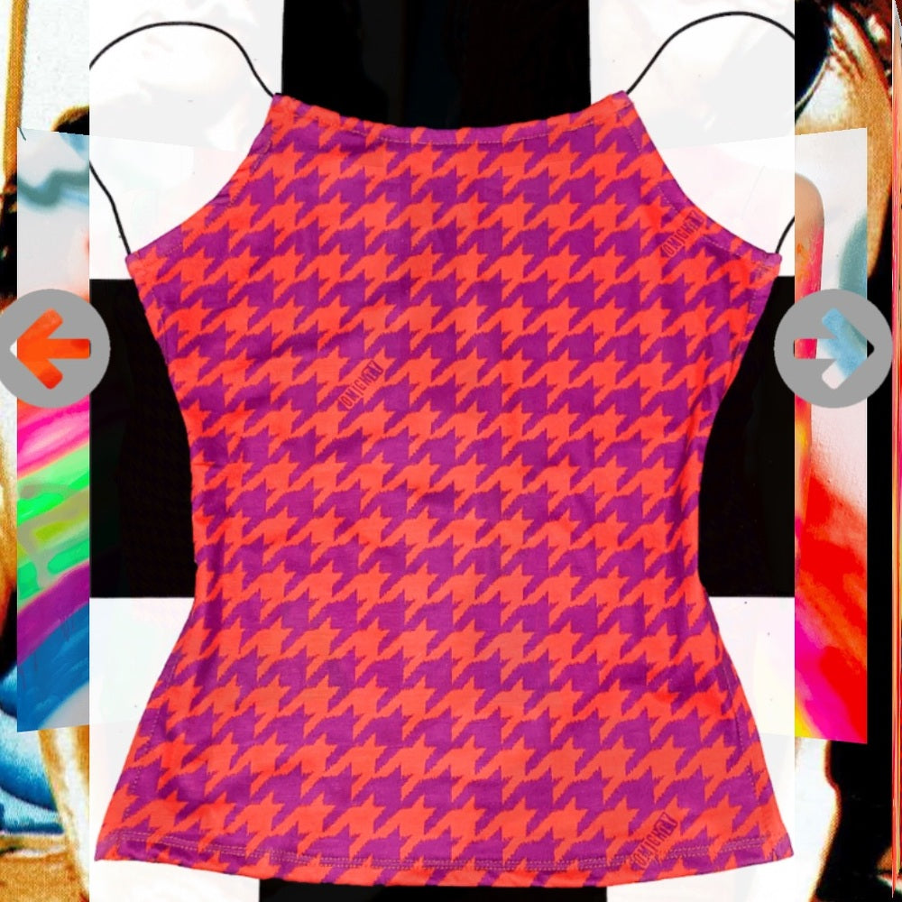 Omighty houndstooth strappy back tank top in pink orange check