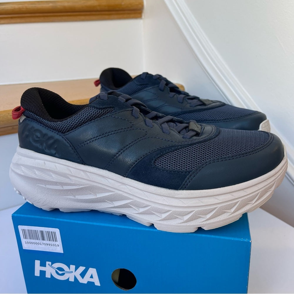 Hoka Bondi L Leather U Unisex , Hoka One One Navy Blue Cushioned Shoes