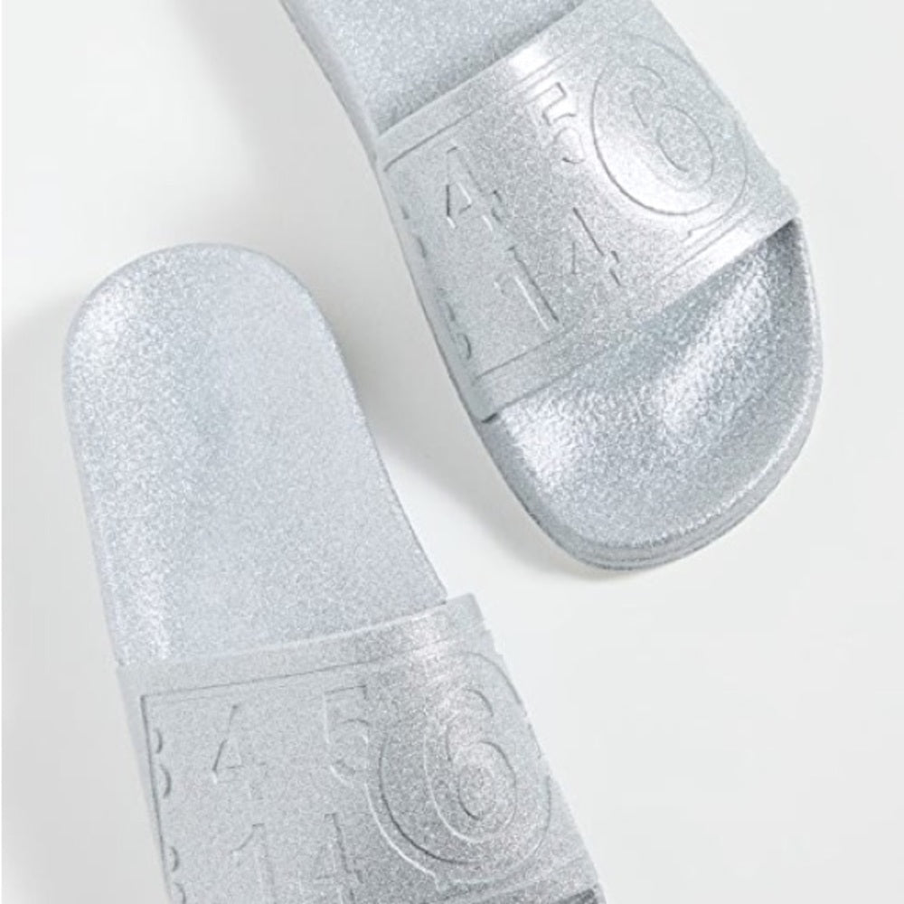 Maison Margiela MM6 Hotel Pool Slides in silver glitter women’s IT35 / US 5