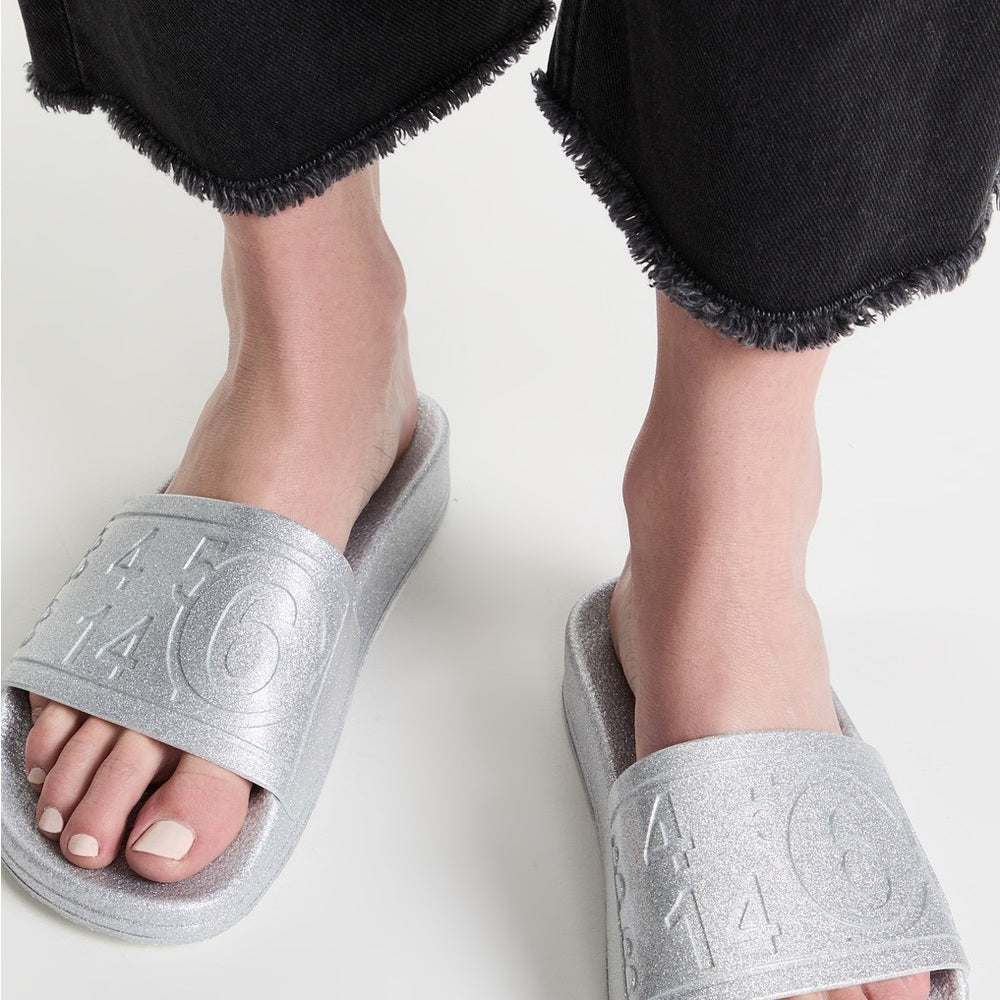 Maison Margiela MM6 Hotel Pool Slides in silver glitter women’s IT35 / US 5