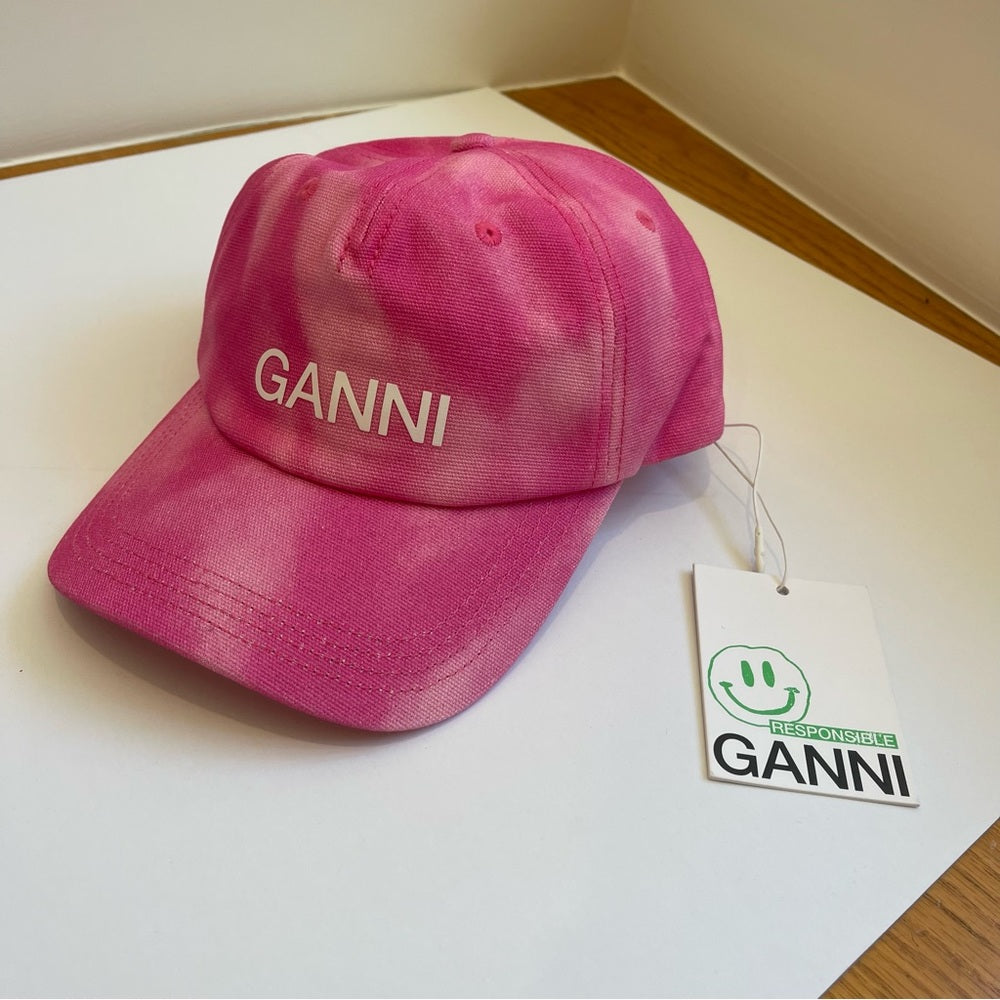 Ganni Canvas Tie Dye Pink Baseball Cap Hat