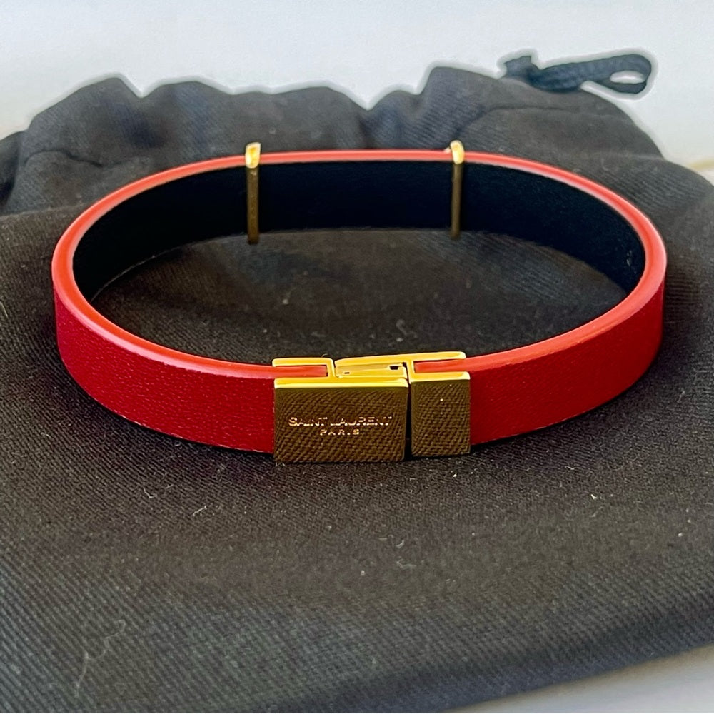 Yves Saint Laurent Opyum Logo Bracelet Saint Laurent Leather / Gold — Rouge Eros Red