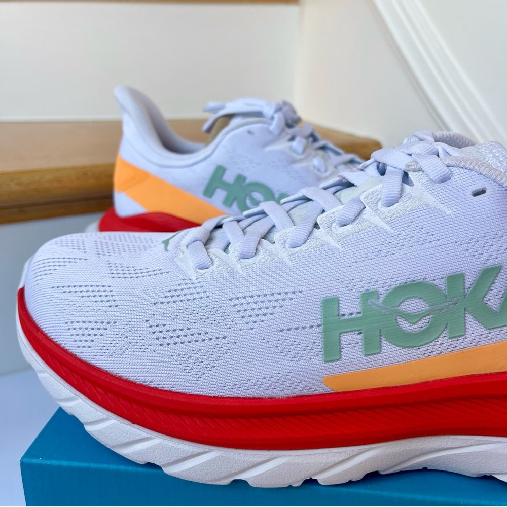 Hoka Mach 4 Running Shoes in White / Fiesta , Hoka One One red / orange