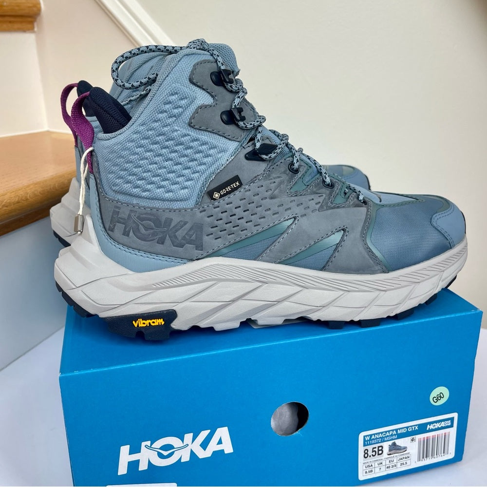 Hoka Anacapa Mid GTX Women’s Hiking Shoes in Harbor Mist Blue Gore Tex Boots