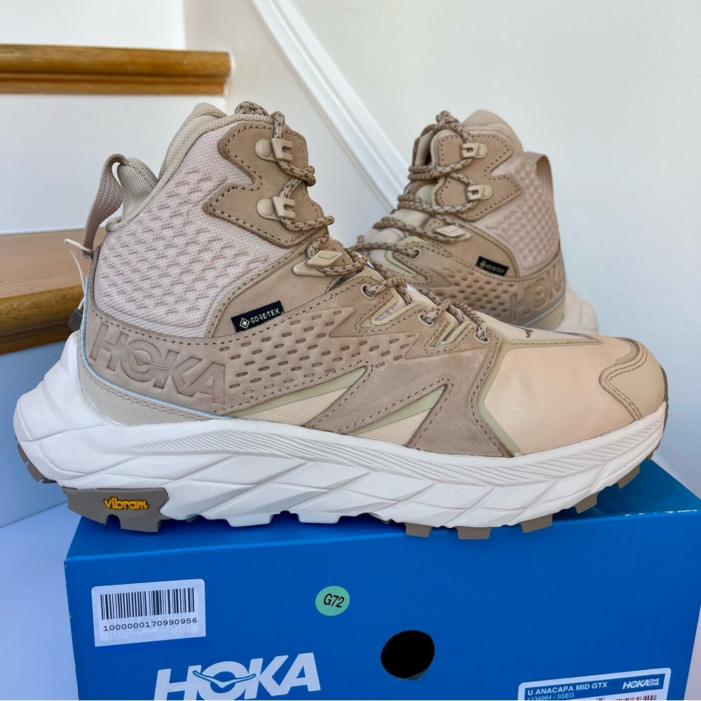 Hoka Anacapa Mid GTX Hiking Shoes Shifting Sand / Eggnog Gore Tex Boots