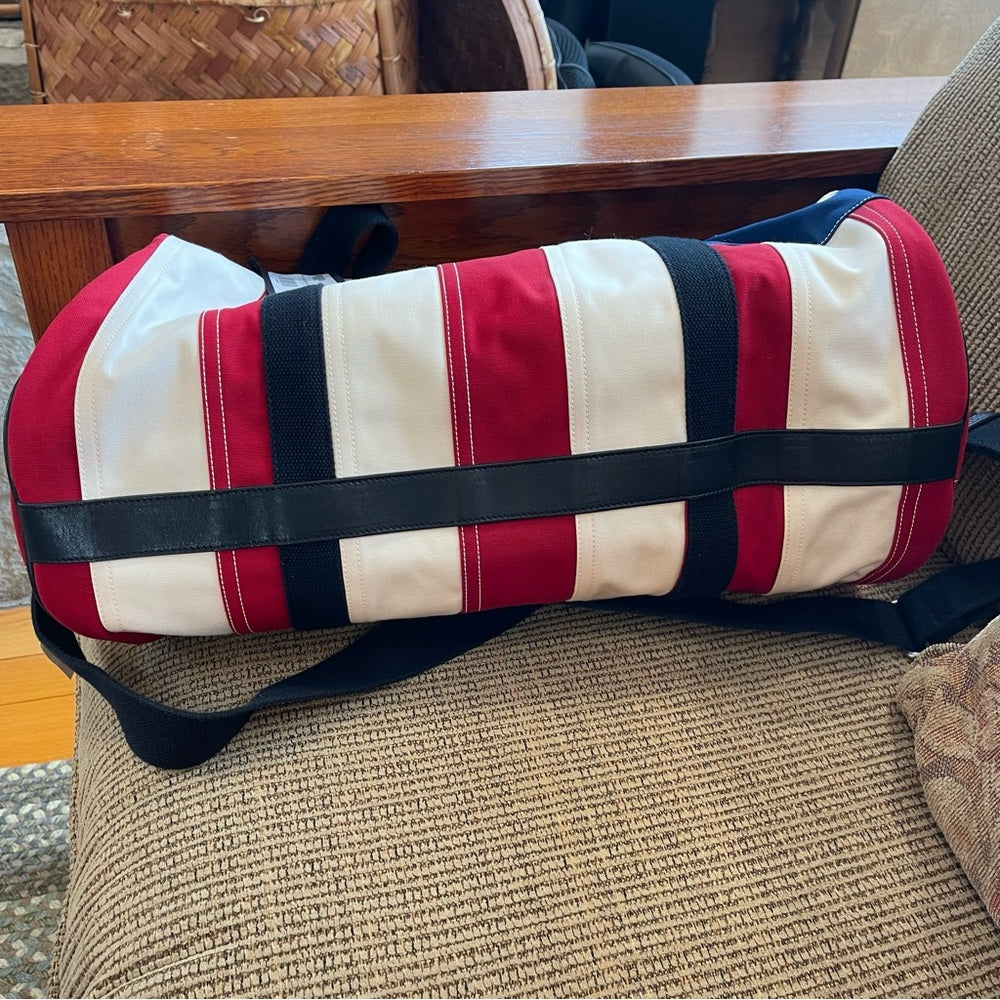 Yves Saint Laurent Noe Duffle Gym Bag in red white and blue stars / stripes