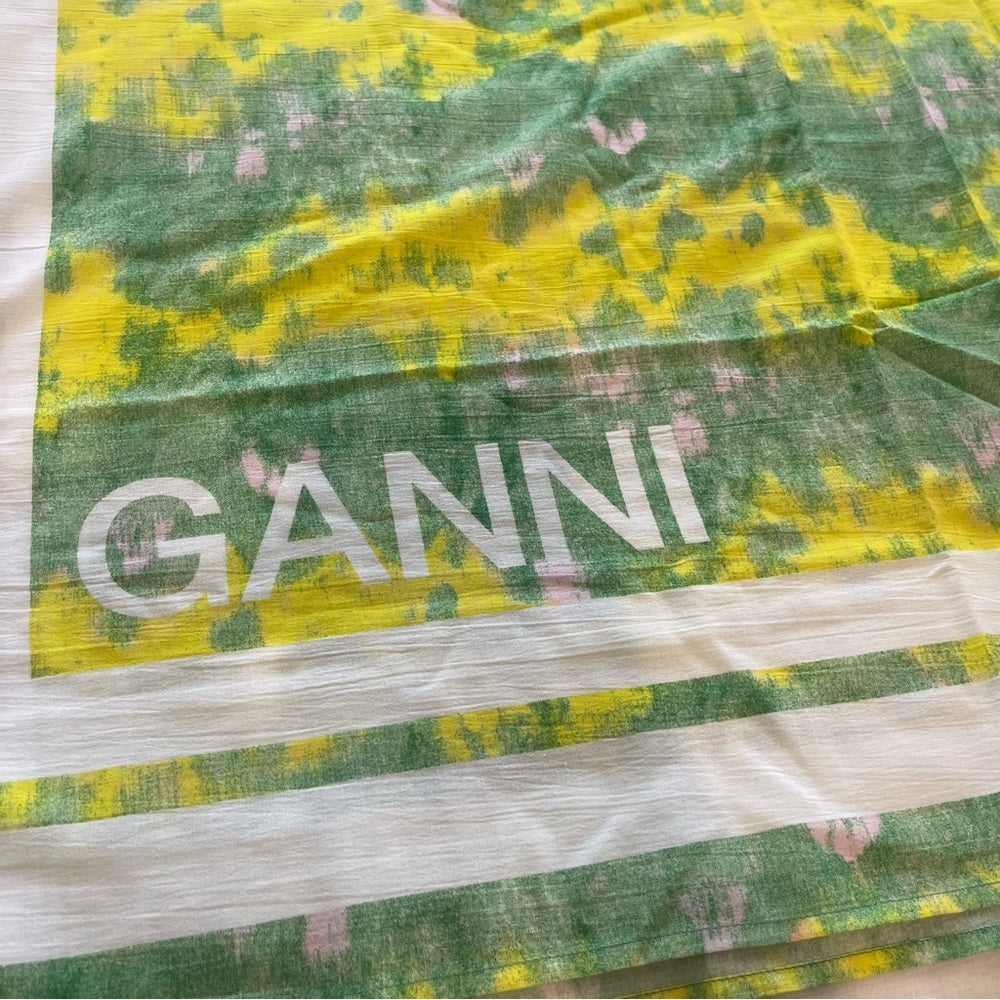 Ganni Tie-dye Voile Scarf organic cotton green and yellow