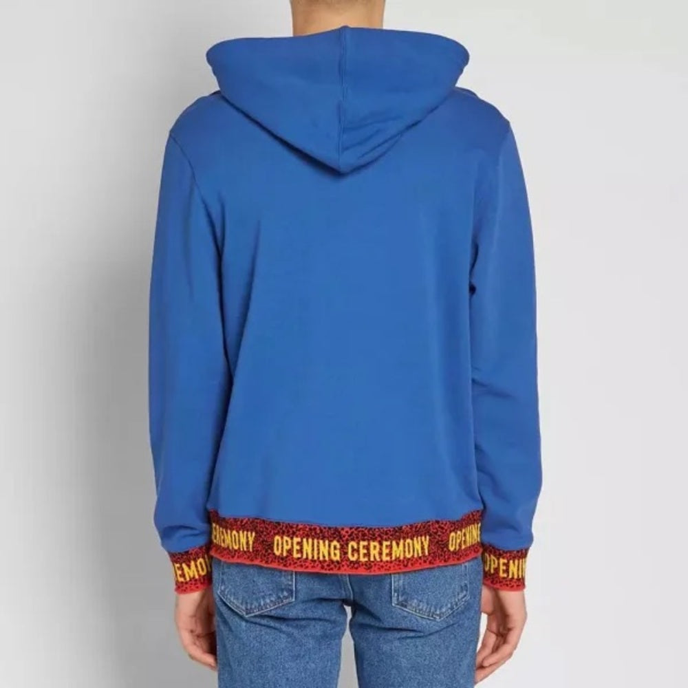 Opening Ceremony Elastic Logo Hoodie in blue , pullover sweatshirt