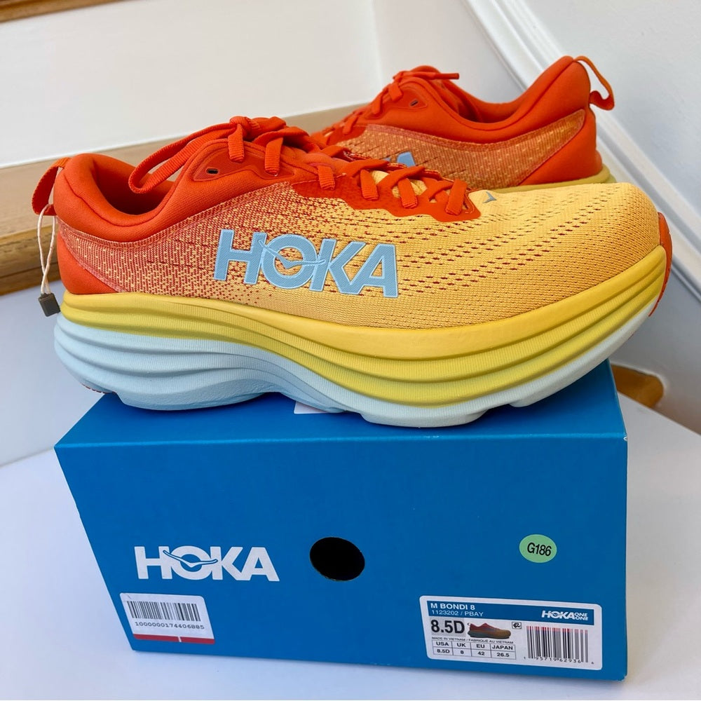 Hoka Bondi 8 Running Shoes in Puffin’s Bill / Amber Yellow Men’s