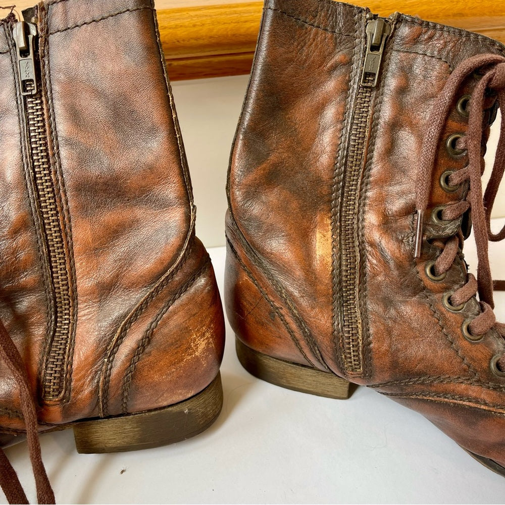 Steve Madden Pre-Owned Brown Troopa Lace Up Boots combat style