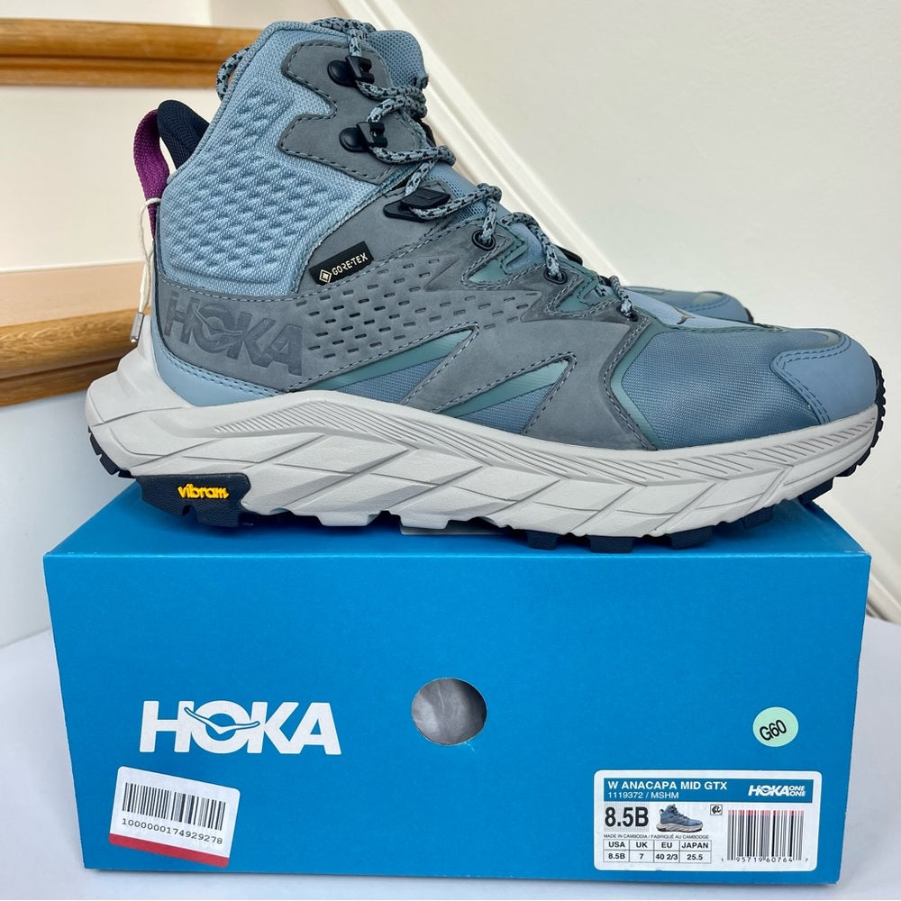 Hoka Anacapa Mid GTX Women’s Hiking Shoes in Harbor Mist Blue Gore Tex Boots