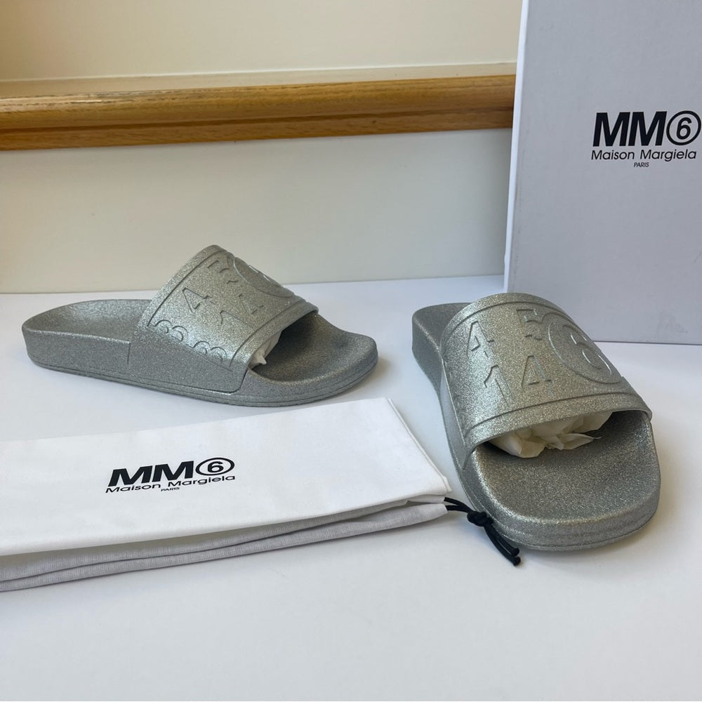 Maison Margiela MM6 Hotel Pool Slides in silver glitter women’s IT35 / US 5