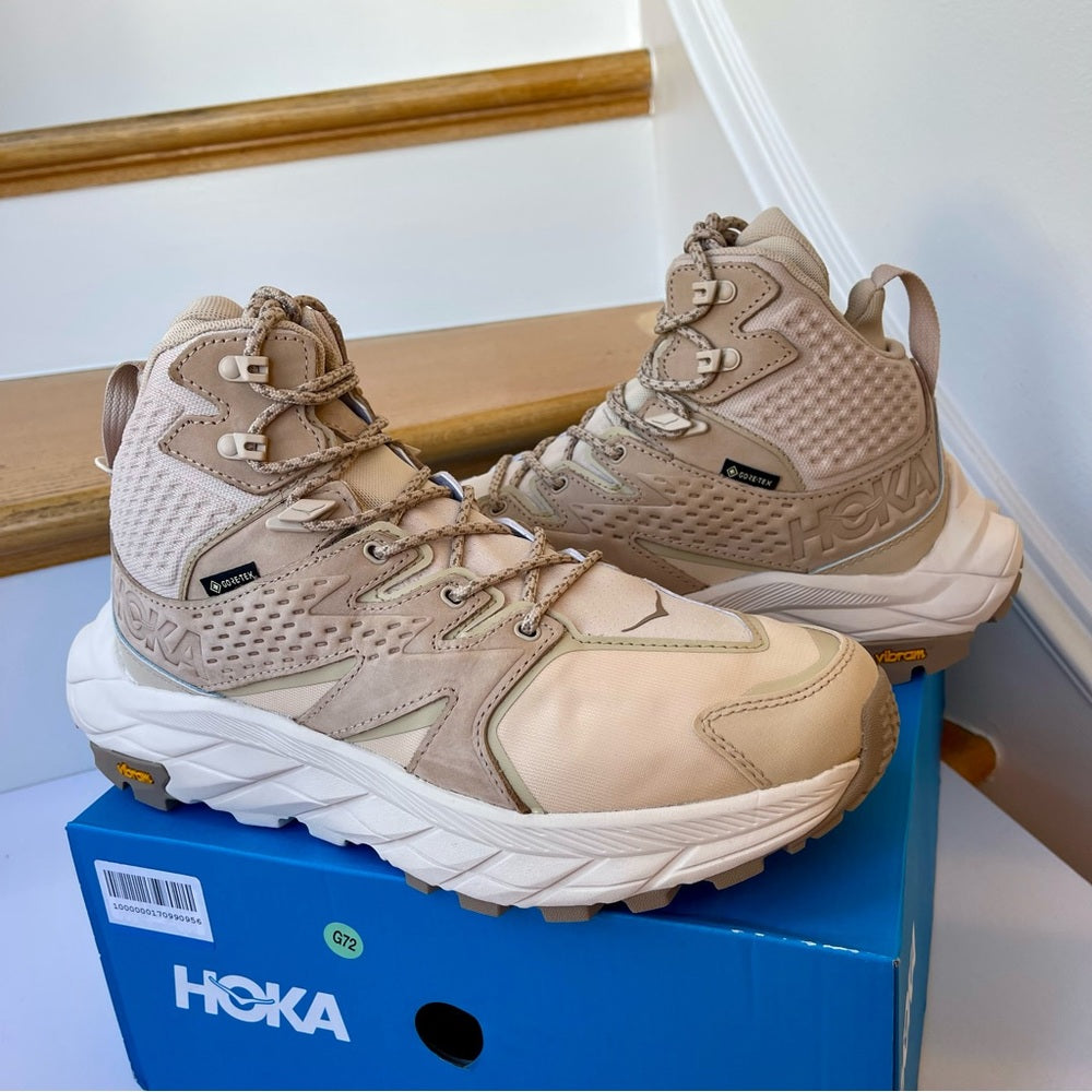 Hoka Anacapa Mid GTX Hiking Shoes Shifting Sand / Eggnog Gore Tex Boots