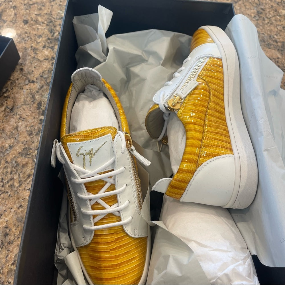 Giuseppe Zanotti Nicki Snake Leather sneaker in yellow / white