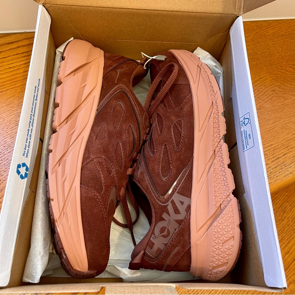 Hoka Clifton L Suede Cappuccino / Cork ( Brown ) Unisex , Brand new