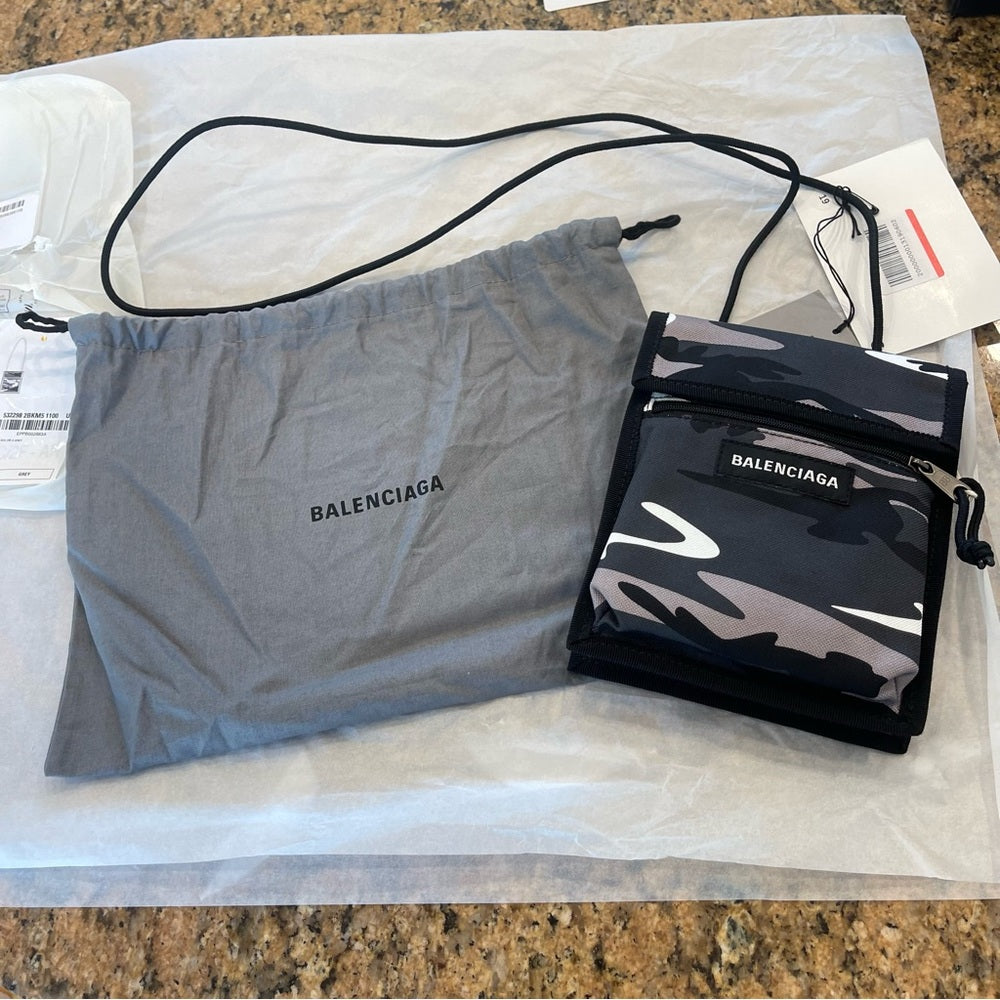 Balenciaga Explorer Crossbody Pouch Bag in grey camouflage