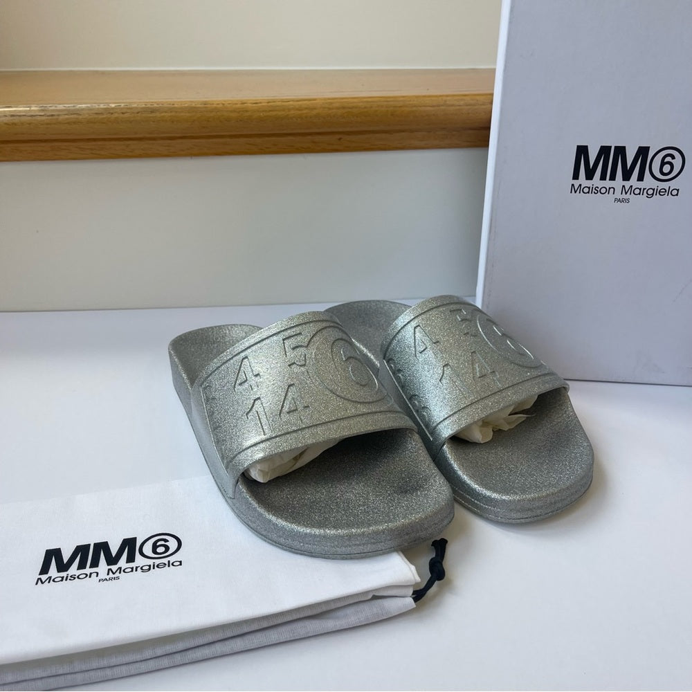 Maison Margiela MM6 Hotel Pool Slides in silver glitter women’s IT35 / US 5