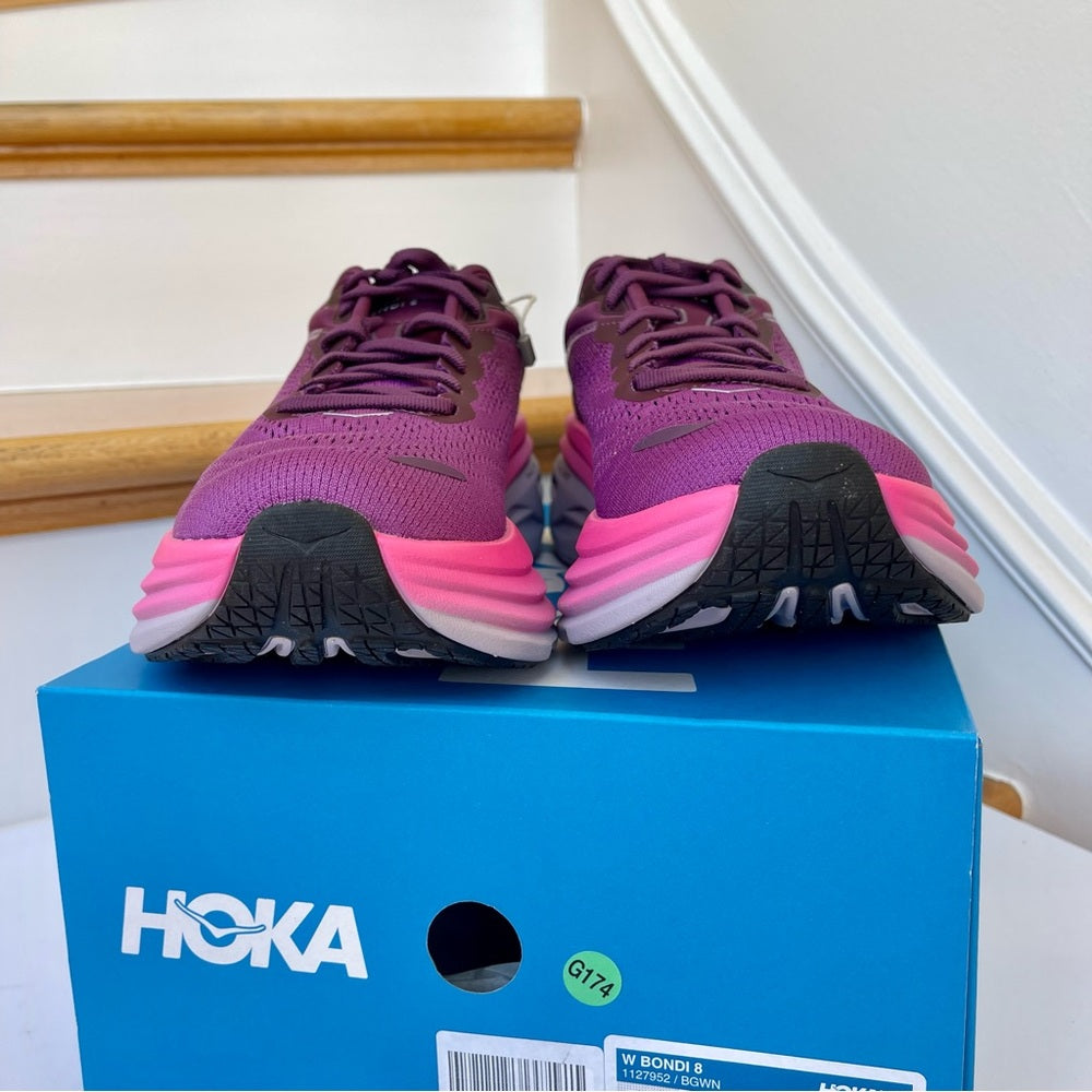 Hoka Bondi 8 Running Shoes in Beautyberry / Grapewine Pink Purple women’s