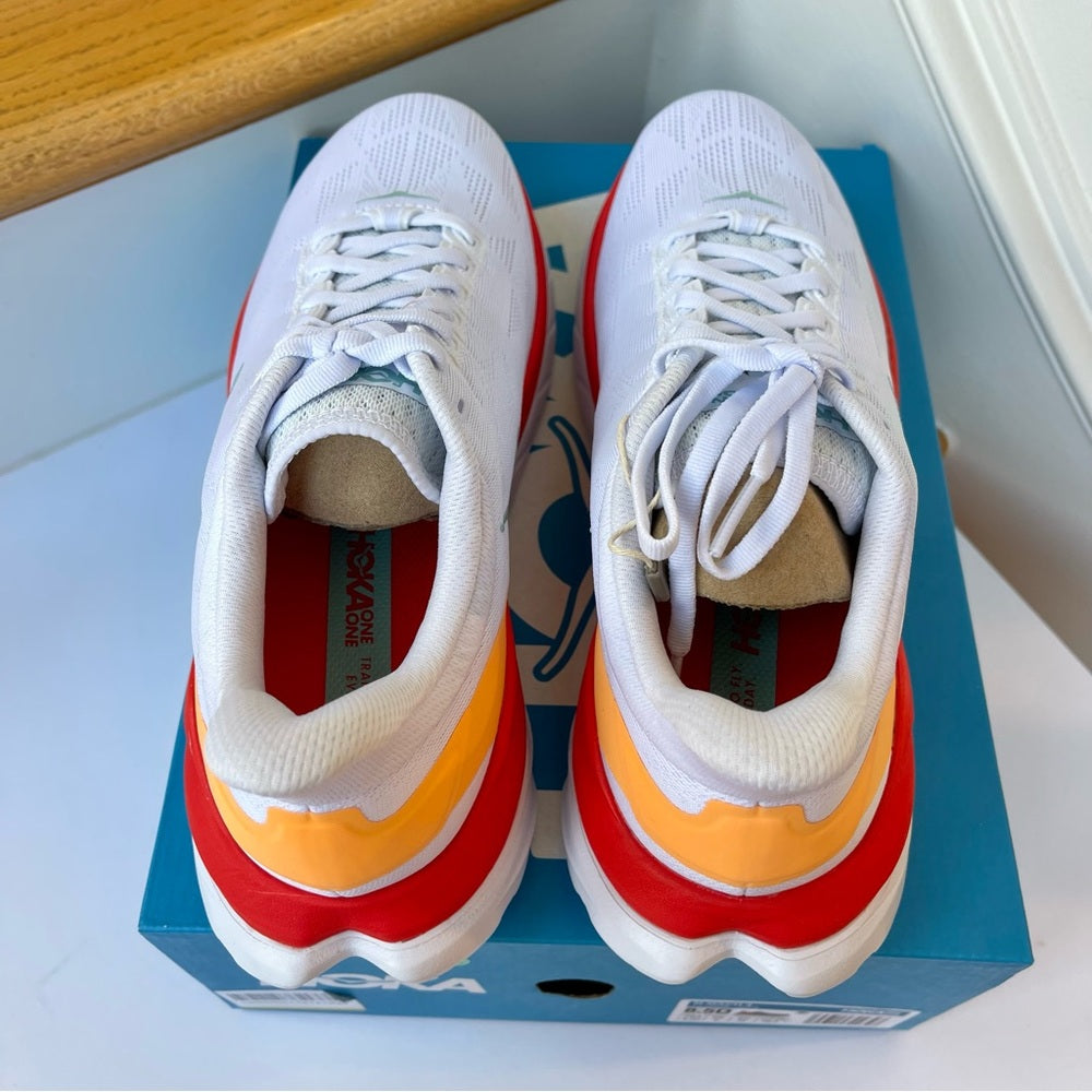 Hoka Mach 4 Running Shoes in White / Fiesta , Hoka One One red / orange