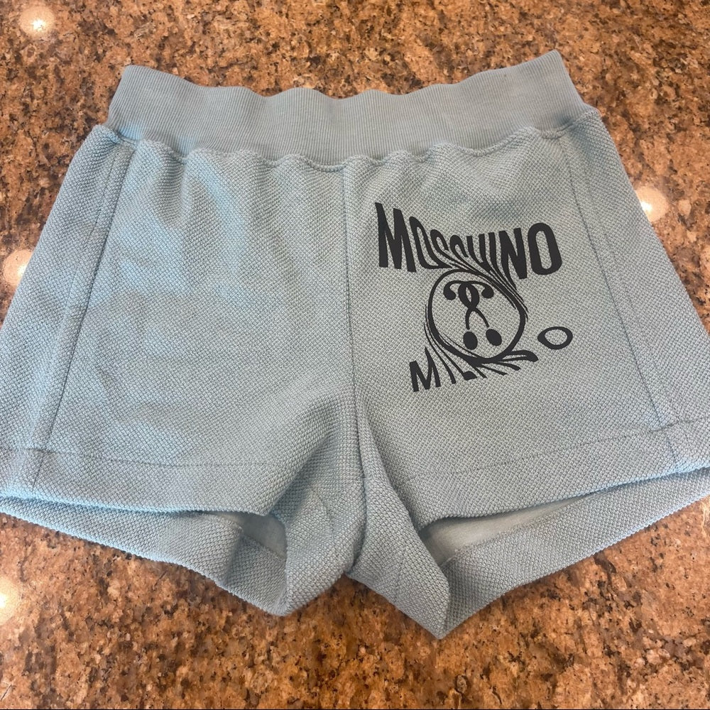 Moschino printed French terry cotton shorts in slate blue