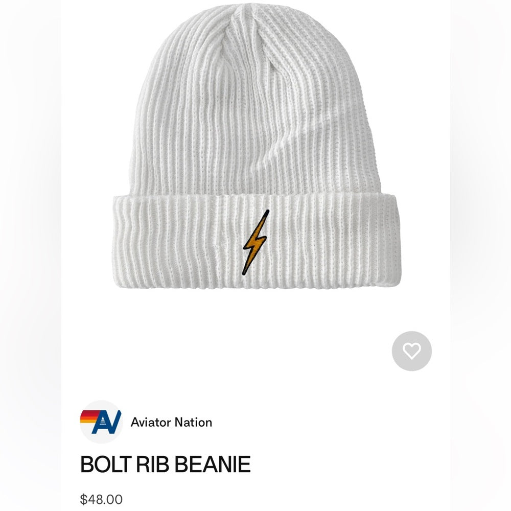 Aviator Nation Knit Beanie ribbed Bolt embroidered patch white