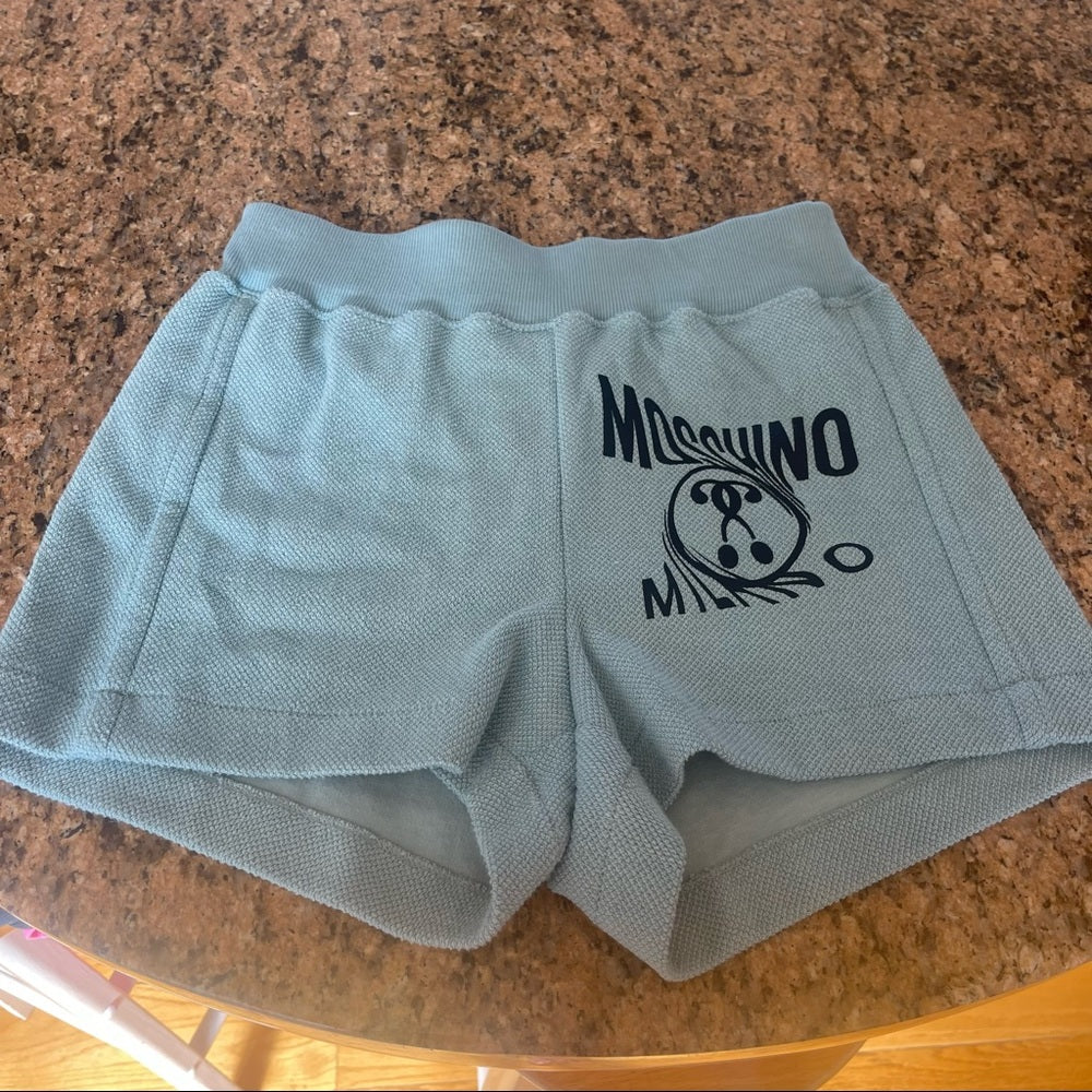 Moschino printed French terry cotton shorts in slate blue