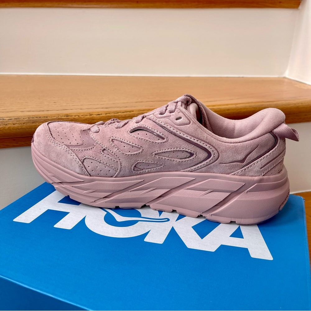 Hoka Clifton L Suede Unisex NEW Leather Athletic Shoes Pale Mauve Pink PMV