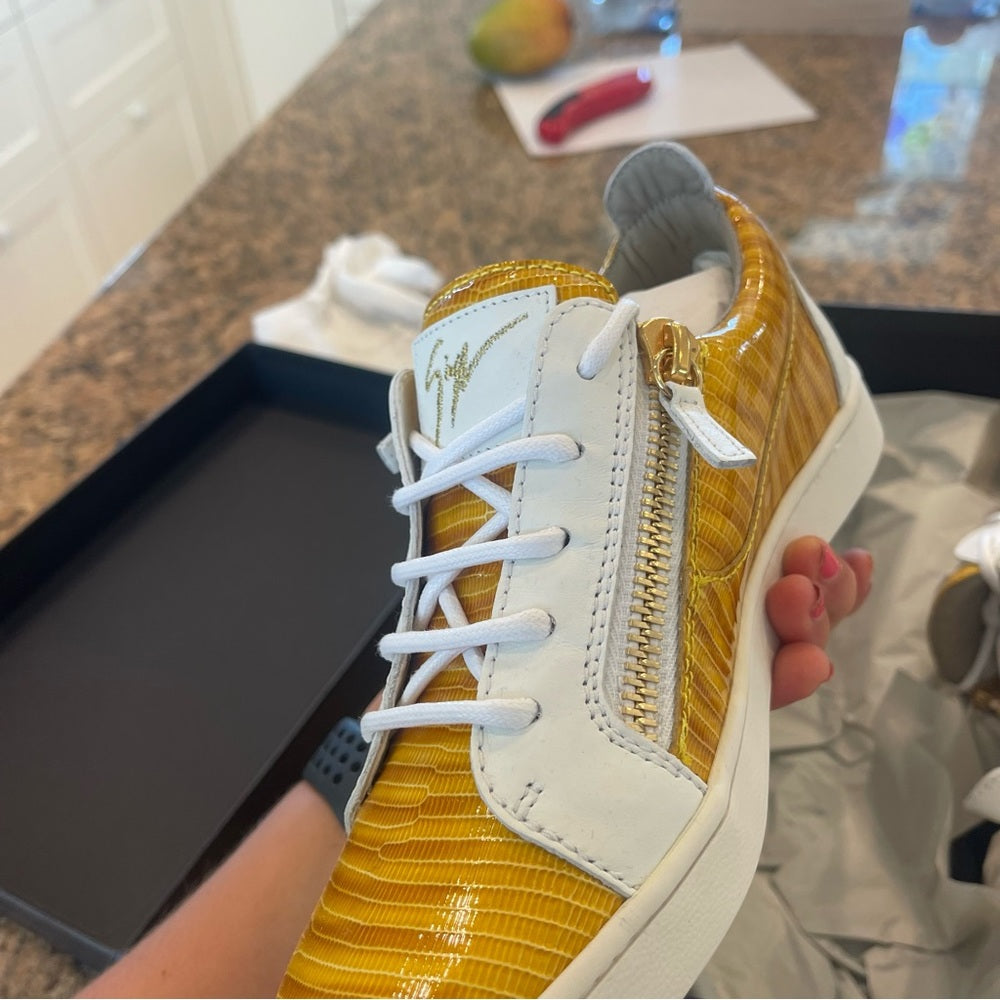 Giuseppe Zanotti Nicki Snake Leather sneaker in yellow / white