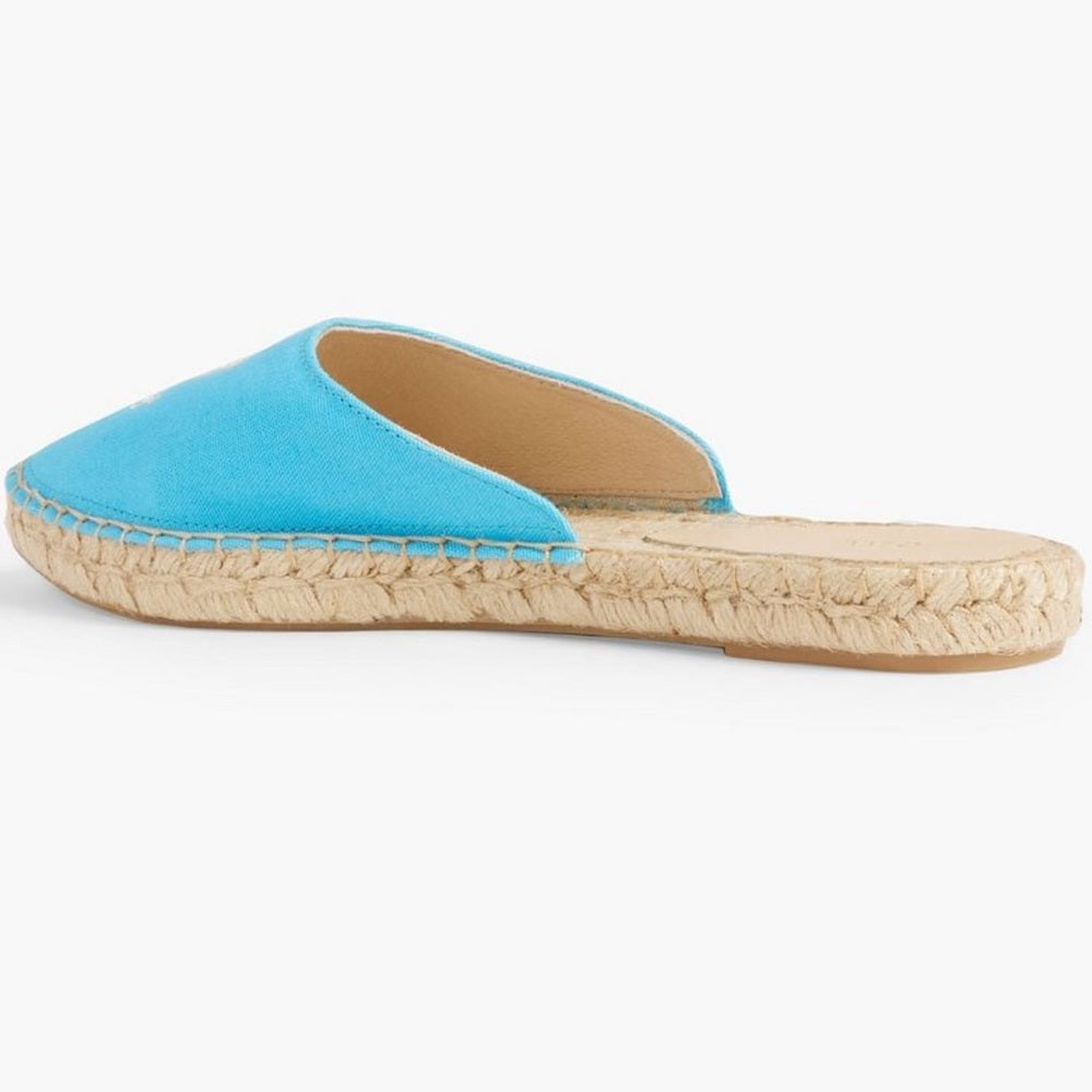 Ganni embroidered espadrilles canvas aqua blue Aquarius starfish slippers