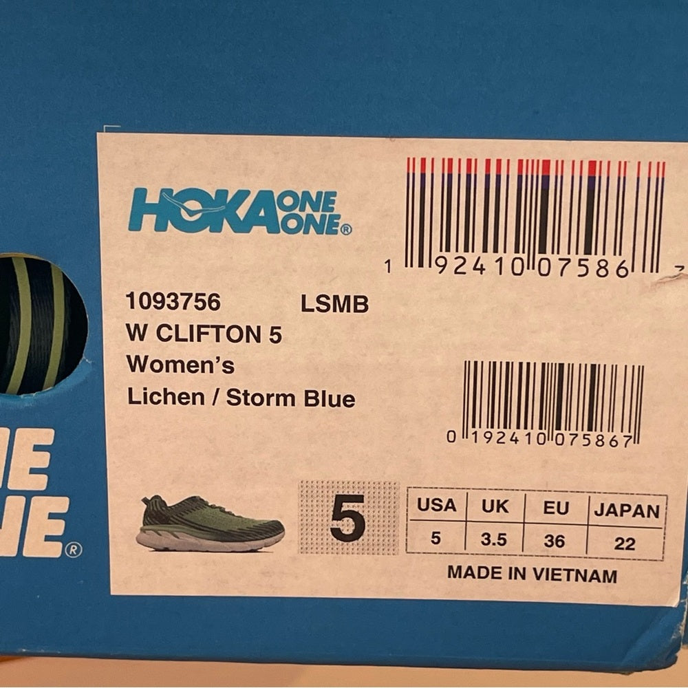 Hoka Clifton 5 Women’s in Lichen / Storm Blue , Brand New Hoka One One