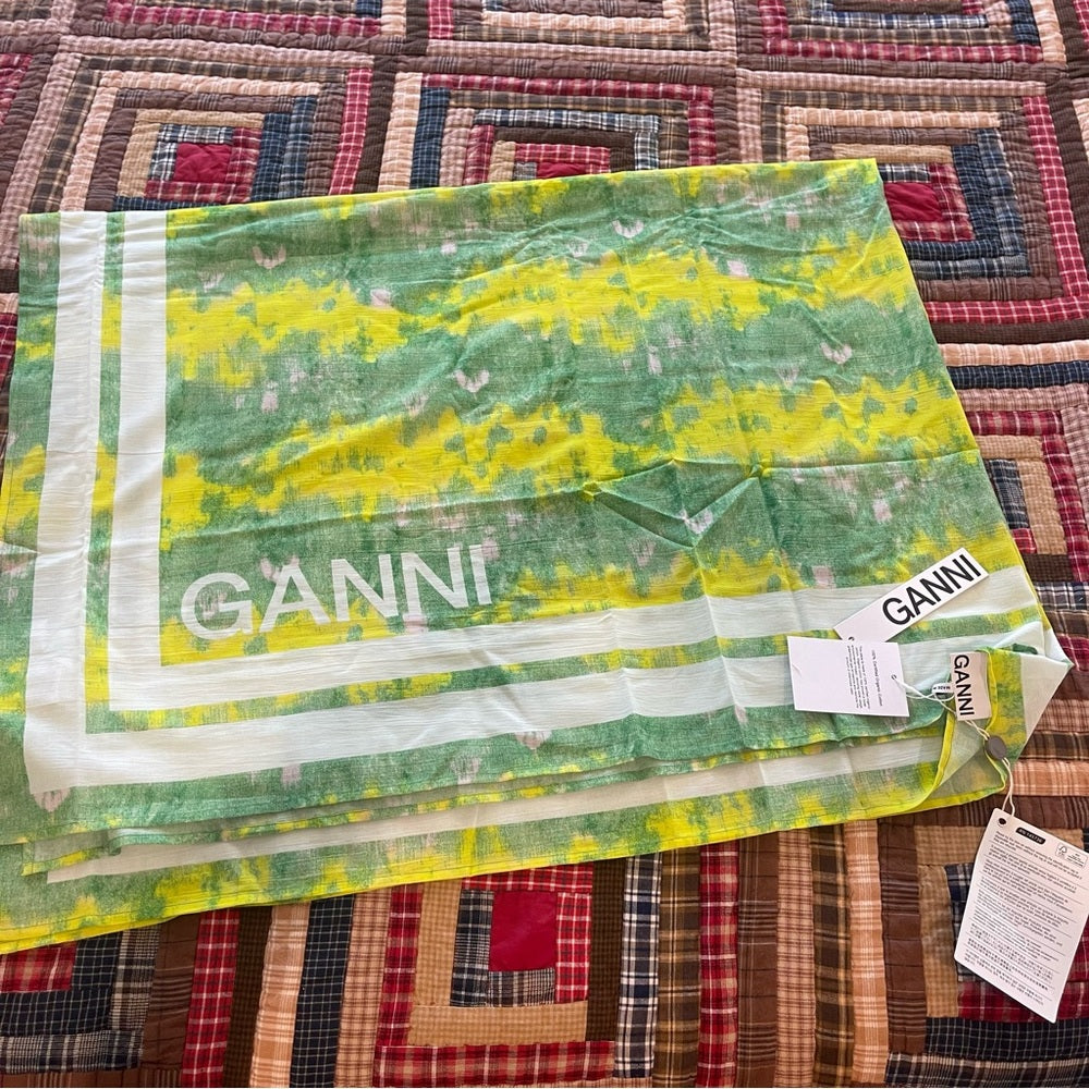 Ganni Tie-dye Voile Scarf organic cotton green and yellow